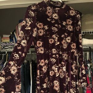Burgundy velvet floral dress